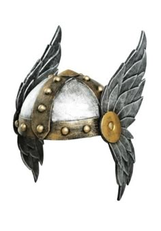 a drawing of a helmet with wings on the front and side, made out of metal