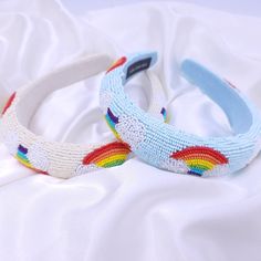 Rainbow Beaded Headband Beaded Rainbow, Disney Ears Headband, Rainbow Accessories, Red Hair Bow, Rainbow Headband, Silver Head Piece, Embellished Headbands, Winter Headbands, Felt Jewelry