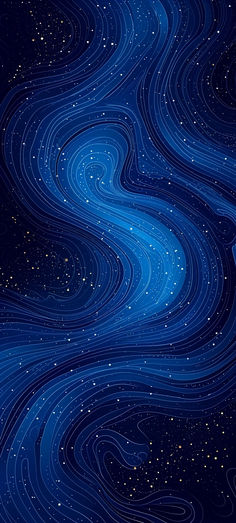 the night sky is filled with stars and swirly blue lines, as well as white dots