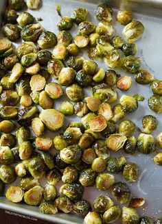 roasted brussel sprouts on a baking sheet