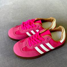 These Are Brand New And Never Been Worn. They Looks Just Like The Adidas Samba Sneakers! Good Quality! Purchase To Online Store Glamour. Im A Size 6 But They Run Small. Fits Like A Size 5. Pink Sambas, Samba Sneakers, New Sneakers, Adidas Samba Sneakers, Adidas Samba, Look Alike, Christmas List, Good Quality, Adidas Sneakers