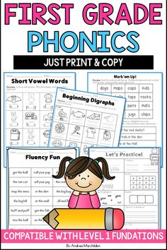 the first grade phonics worksheet is shown