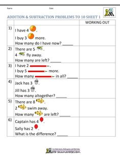 the worksheet for addition and subtraction problems to sheet 1 is shown