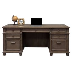 an office desk with two drawers and a laptop on top of it, against a white background