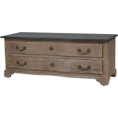 an old wooden chest with two drawers on one side and a black top drawer on the other