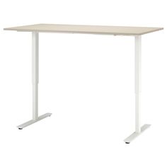 a desk with a white top and metal legs