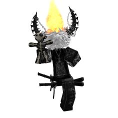 an animated skeleton with horns holding a fire