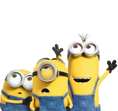 three minions from the movie despicable me are standing in front of each other