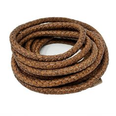 brown braid leather cord on white background