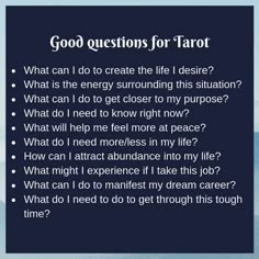 an image with the words good questions for tarot