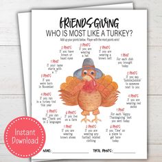 a turkey thanksgiving card with the words, who is most like a turkey?