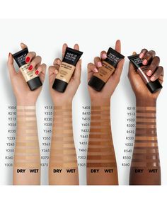 A full-coverage, waterproof foundation that provides a velvety-matte finish and up to 24 hours of wear. Skin Tone Makeup, Foundation Swatches, Membentuk Alis, Haut Routine, Velvet Skin, Makeup Order, Makeup Brushes Guide, Brunette Balayage, Makeup For Black Skin