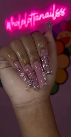 333 Nails Acrylic, Long Nail Designs Gems, Punk Nails, Drip Nails, Baddie Nails, Long Acrylic Nails Coffin