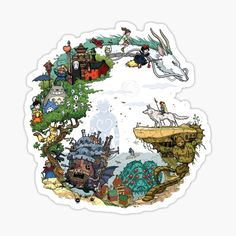 an illustrated sticker with many different things in it