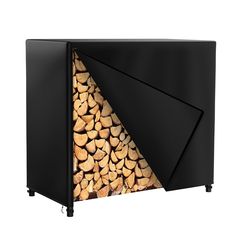 a black cabinet with logs in it