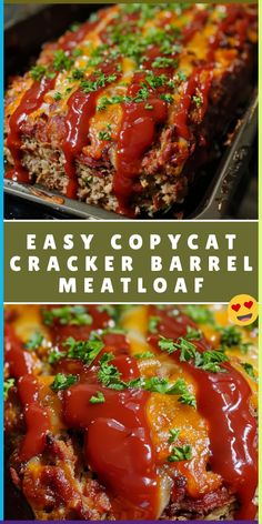 an easy copycatch meatloaf recipe with sauce and parsley on top