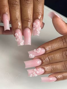 Pink Flower Charm Nails, Coffin Nails Matte, Coffin Shape Nails, Really Cute Nails, Classy Nails, Dope Nails, Coffin Nails, Cute Acrylic Nails, Short Nails