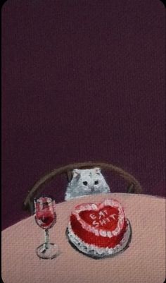 Poor Man, A Heart, A Cat, A Dog, Paintings, Wine, Cake, Glass, Art