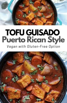 tofu gusado in a skillet with text overlay