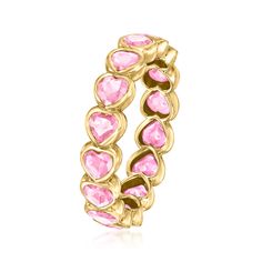 Ross-Simons - 2.80ct t. w. Heart-Shaped Pink Sapphire Eternity Band Ring in 14kt Yellow Gold. Size 5. Celebrate forever with a timeless gemstone style that's both elevated and unique! Our lovely ring parades 2.80 ct. t. w. heart-shaped pink sapphires around the finger in glossy 14kt yellow gold. A sweet choice for pink purists. 3/16" wide. Heart-shaped pink sapphire eternity band. Pink Jewellery, Future Jewelry, B Day Gifts, Sapphire Eternity Band, Money Money Money, I Love Pink, Shopping Wishlist, Eternity Band Ring, Pink Jewelry