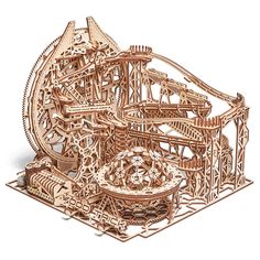 an intricate wooden model of a ferris wheel