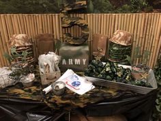 Jungle Birthday Party Ideas, Camouflage Party, Army Theme, Retirement Decorations, Army Decor, Military Party, Army Party