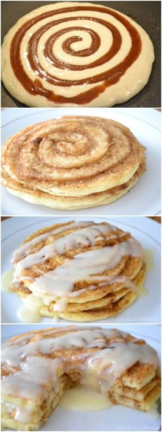 some food is being cooked on the stove and then rolled up in cinnamon buns