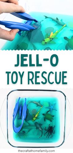 an image of a toy rescue box with toys in it and text overlay that reads, jell - o toy rescue