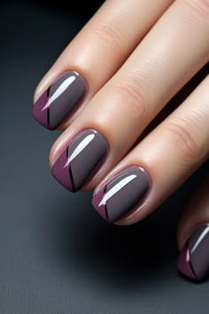 Nails idea the sophisticated Charcoal Gray and magenta Shades Of Gray Nails, Gray And Purple Nails, Grey And Purple Nails, Nails Burgundy Design, Gray Nails Ideas, Charcoal Nails, Gray Nail Designs, Grey Nail Art, Plum Nails