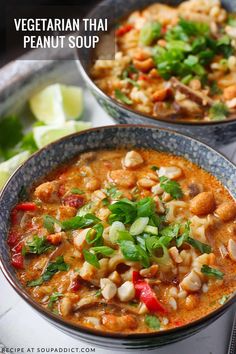 vegetarian thai peanut soup in two bowls