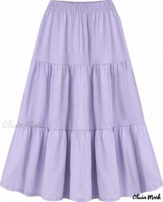 Olivia Mark - Solid Color Loose Fit Casual Midi Skirt with Ruffle Hem Purple Long Skirt, Casual Midi Skirt, Skirt With Ruffle Hem, Midi Skirt Casual, Bandage Skirt, Dress Stretch, Types Of Skirts, Olivia Mark, Ruffle Dress