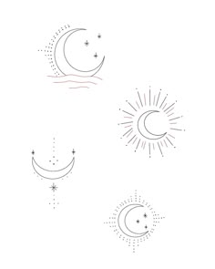 three phases of the moon and stars in black and white, with one being drawn