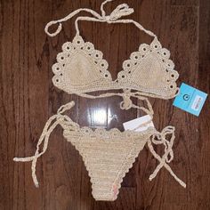 Nwt Plumeria Swimwear Exuma Bikini In Gold Shimmer -Crochet. Large Top And Small Bottom. Crochet Swimwear For Beach Party In Beach Season, Crochet Swimwear For Beach Party During Beach Season, Crochet Swimwear For Beach Season Sunbathing, Crochet Swimwear For Poolside Vacation, Crochet Swimwear For Beach Party, Beachwear Crochet Swimwear For Vacation, Crochet Swimwear For Beachwear Vacation, Crochet Swimwear For Sunbathing, Crochet Beachwear Swimwear For Vacation