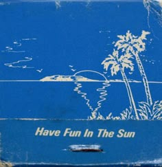 an old blue suitcase with palm trees and the words have fun in the sun