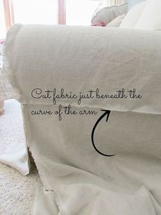 cut fabric beneath the arm and stitch a separate piece. This creates a snug fit around the arm and sides. Drop Cloth Projects, Upcycle Storage, Stencils Tutorials, Slip Covers Couch