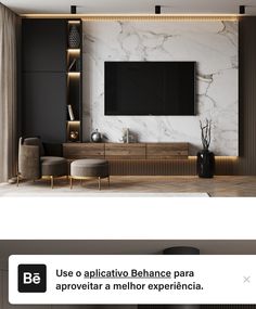 an image of a living room setting with the text below that reads, use o applicativo behance para aprovetar