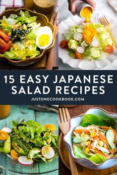 japanese salads with dressing and dressing in bowls