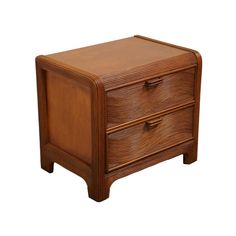 a wooden table with two drawers on one side and an open drawer on the other