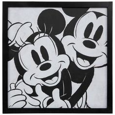 an image of mickey and minnie mouses in black and white framed art print on canvas