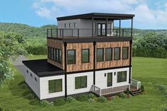 this is an artist's rendering of a two story house in the middle of a field