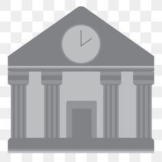 a building with columns and a clock on the front, transparent background png clipart