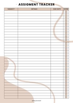 a printable assignment tracker for students to do their homeworks in the school's classroom