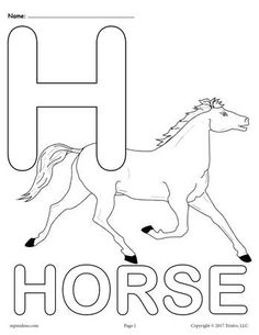 the letter h is for horse coloring page with an image of a horse on it