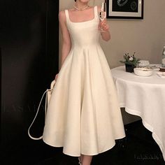 Lasaky - Simple Elegance Adult Evening Party Banquet Satin Host Dress for Wedding Occasion and Everyday Wear White Bachelorette Dress, White Bachelorette, Evening Midi Dress, Prom Midi Dress, Bachelorette Dress, A Line Evening Dress, Weekend Dresses, Vintage Princess, Chongqing