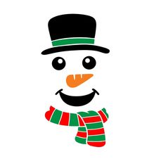 a snowman wearing a green and red striped scarf with a top hat on it's head