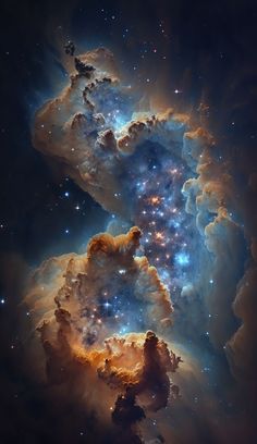 an image of two stars in the sky, one is blue and the other is orange