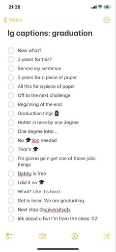 a screenshot of the ig captions graduation checklist