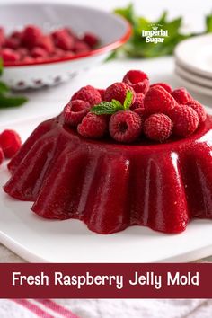 fresh raspberry jelly mold on a white plate