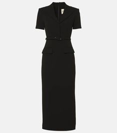 Find ROLAND MOURET Belted Cady Midi Dress on Editorialist. Material: 60% acetate, 40% polyester. Care instructions: dry clean. Made in Italy. Designer color name: Black. Trim: 100% leather. Pockets: flap pockets, faux pockets. Closure: zipped back. Contains non-textile parts of animal origin. Dress Home, Roland Mouret, Office Attire, Red Midi Dress, Green Midi Dress, Pink Midi Dress, Leather Dresses, Blue Midi Dress, Fitted Silhouette