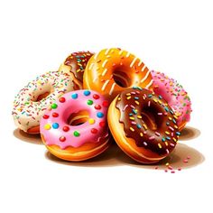 a pile of donuts with sprinkles on them